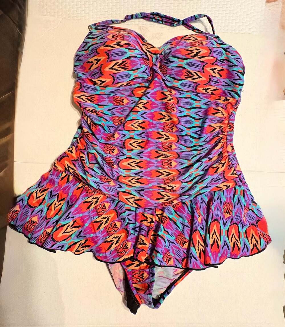 Sea & Sand Beachwear Multi-Color Patterned Halter Peplum One-Piece Swimsuit item